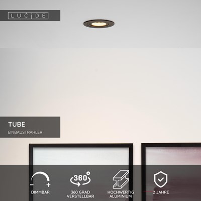 Lucide TUBE - Einbaustrahler - Ø 9,2 cm - 1xGU10 - Schwarz